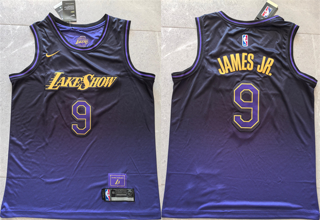 Men's Purple Los Angeles Lakers #9 Bronny James 2024 City Edition Stitched Basketball Jersey